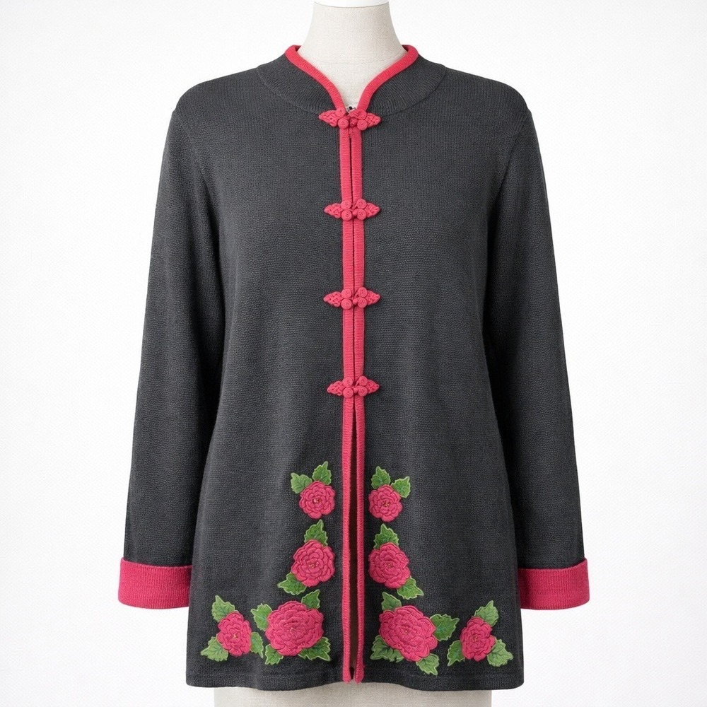 Storybook Knits Asian‎ Rose Whimsigoth Longline Cardigan Size M Pink Cottagecore